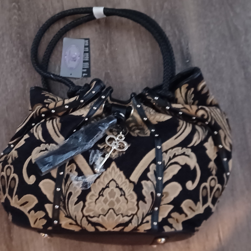 Sharif Black with Cream Embroidered Tapestry Hobo Purse
